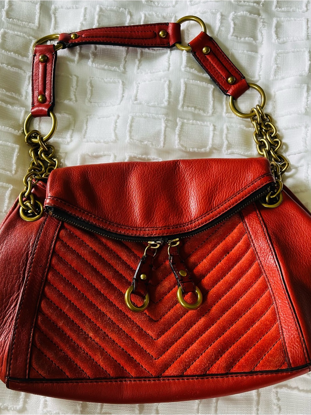 Banana Republic ORANGE LEATHER SUEDE CHAIN STRAP Bag Vintage Y2K FOLDOVER